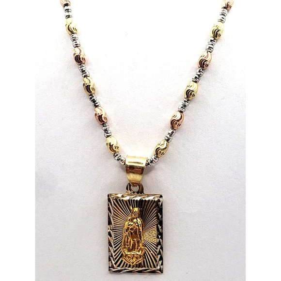 14k Gold  Two Tone Virgen De Guadalupe, Our Lady of Guadalupe Square Medal Penda - Picture 2 of 14